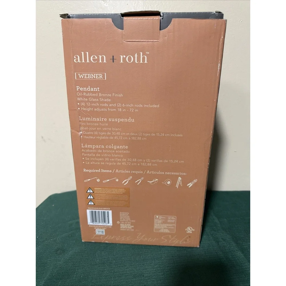 Allen + Roth Webner‎ Pendant Oil Rubbed Bronze White Glass Shade